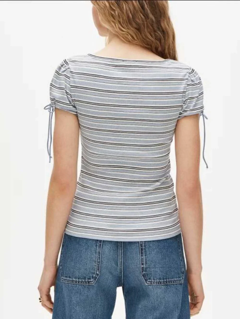 New S J.Crew perfect rib button-up shirt with satin trim in Blue stripe